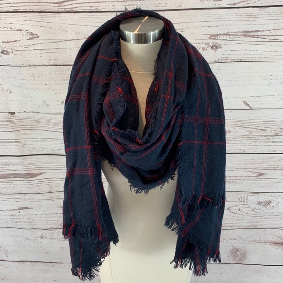 Accessories - Blue and red plaid large square scarf World Market